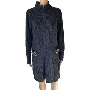 Knit Cardigan Sweater Dress Gray Whimsigoth Full Zip Side Belt Accent Lady M-L